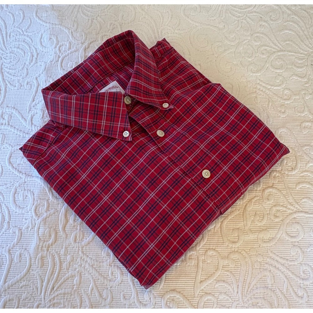 Brooks Brothers 346 Supima Cotton Red Plaid Shirt, Men, Size Large